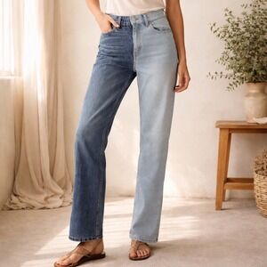 Revice Denim Two Tone Split Wash High Waisted Straight Leg Jeans Blue Womens 26